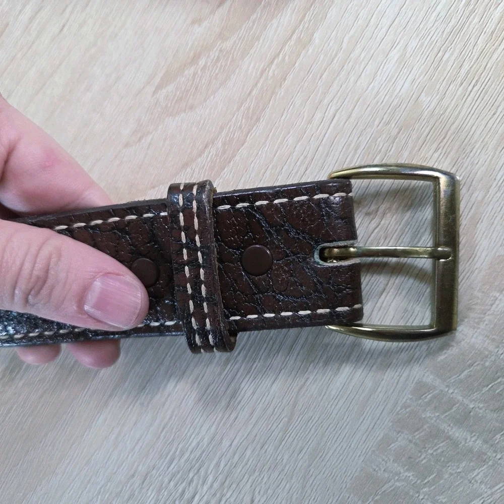 Nocona Leather Belt Size 36 Brown Western Textured Stitched Hidden Pocket
